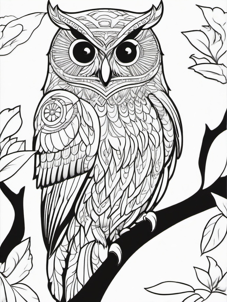 Owl Coloring Pages - Owl on a moon  simple coloring pages