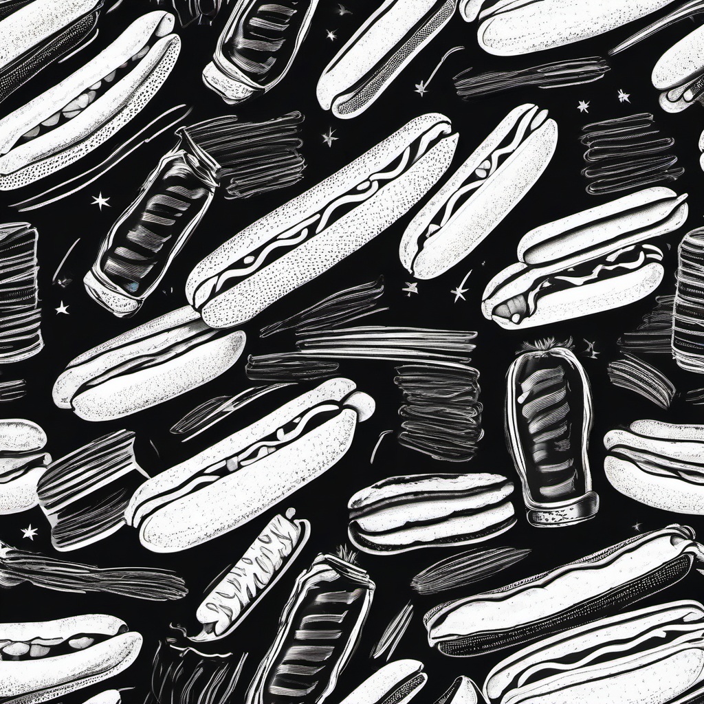 drawing of hot dog  minimal rough scribbles,doodles,black and white