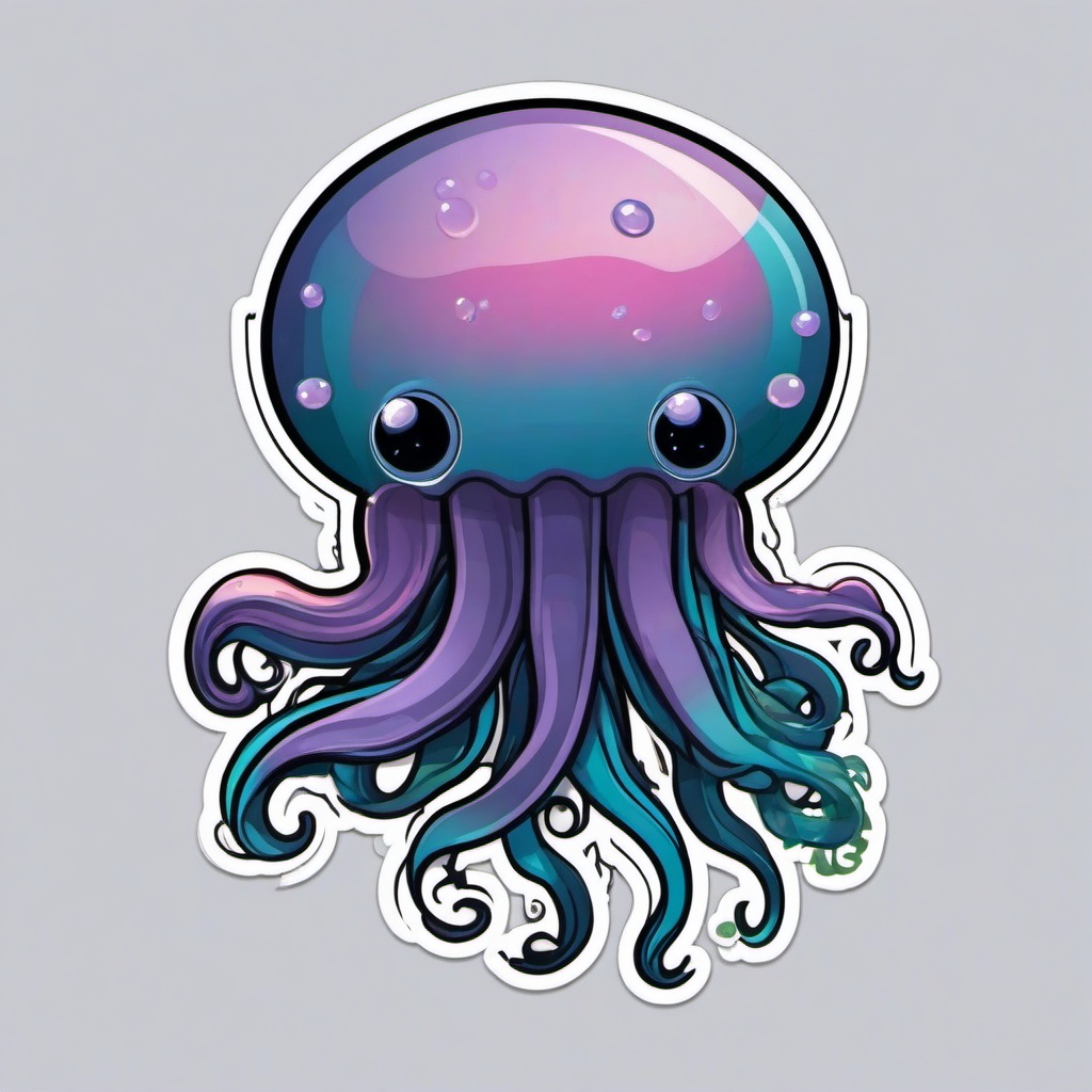 Jellyfish cartoon - wobbly sea creature with tentacles  cartoon sticker style