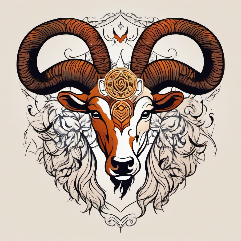 aries and taurus combined tattoo  simple vector color tattoo