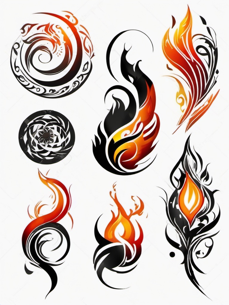 abstract fire tattoo  simple color tattoo,white background