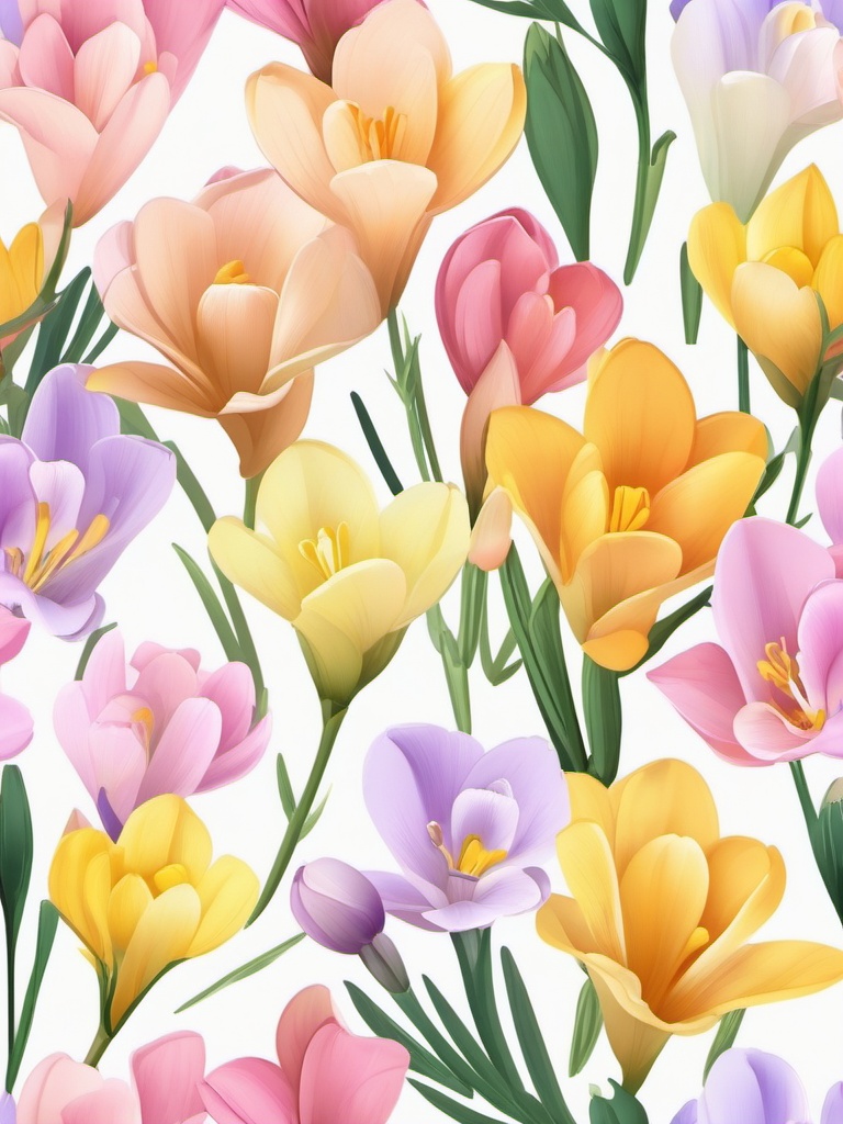 Freesia Clip Art - Fragrant freesia blossoms in various pastel hues,  color vector clipart, minimal style