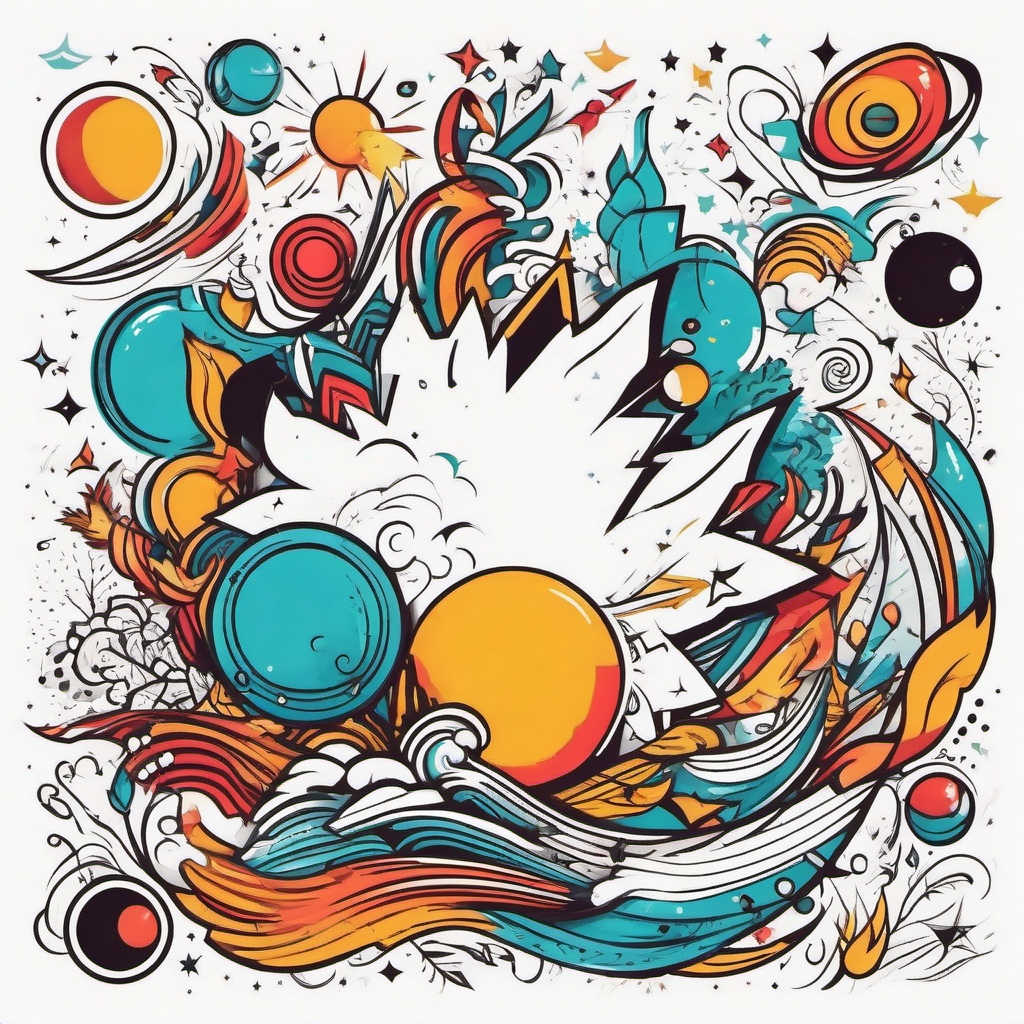 Doodle Explosion - Capture the explosion of creative ideas with a tattoo adorned with energetic doodles.  color tattoo designs,minimalist,vector,white background