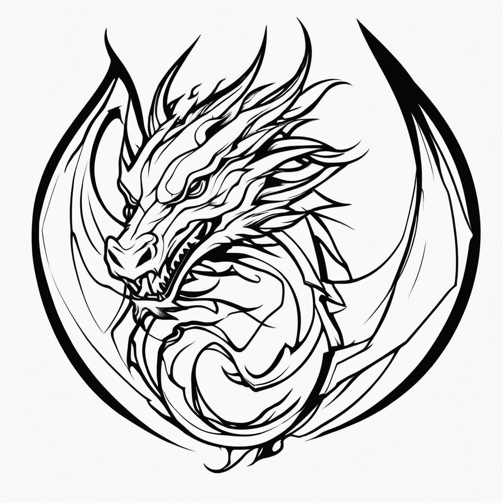 Outline Dragon Tattoo - Dragon tattoos featuring the outline or silhouette for a minimalist look.  simple color tattoo,minimalist,white background