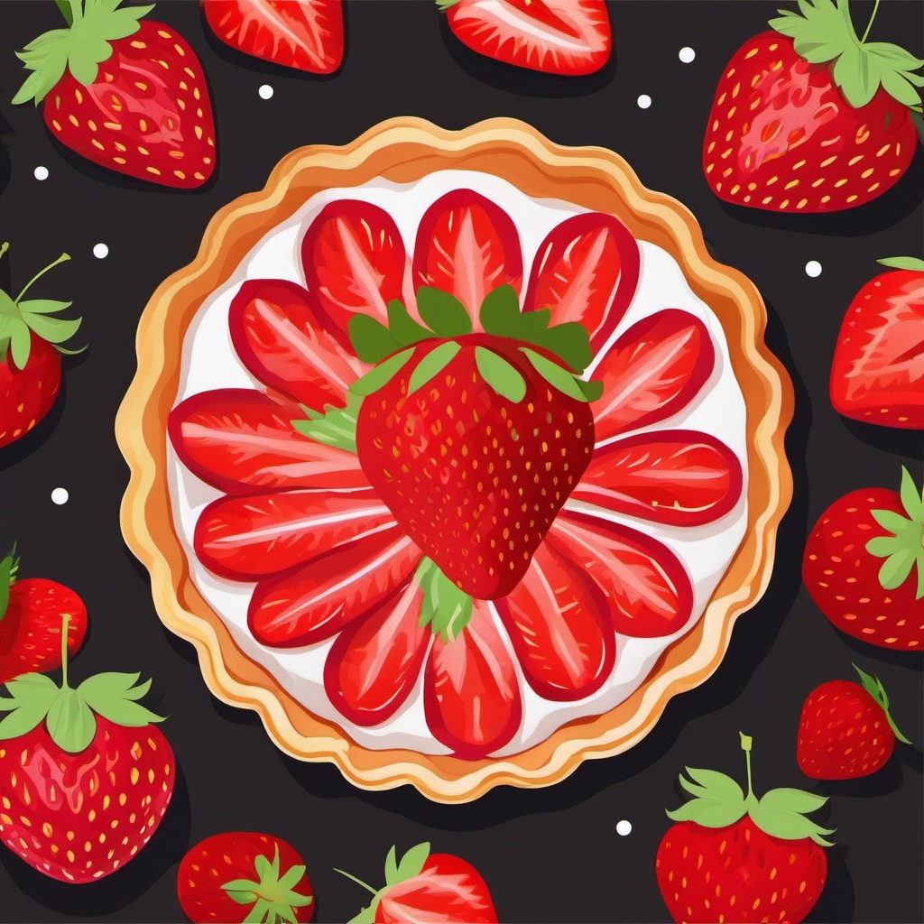 Strawberry Tart Clipart - A strawberry tart with glaze.  color vector clipart, minimal style