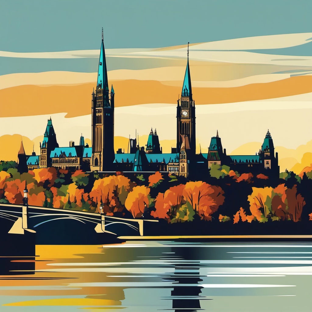 Ottawa clipart - Parliament Hill and Ottawa River,  color vector clipart