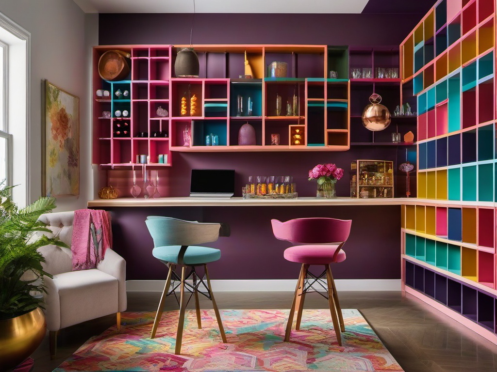 Candy Land wine cellar includes colorful shelving, whimsical decor, and fun accents, creating a cheerful space for wine storage and gatherings.  