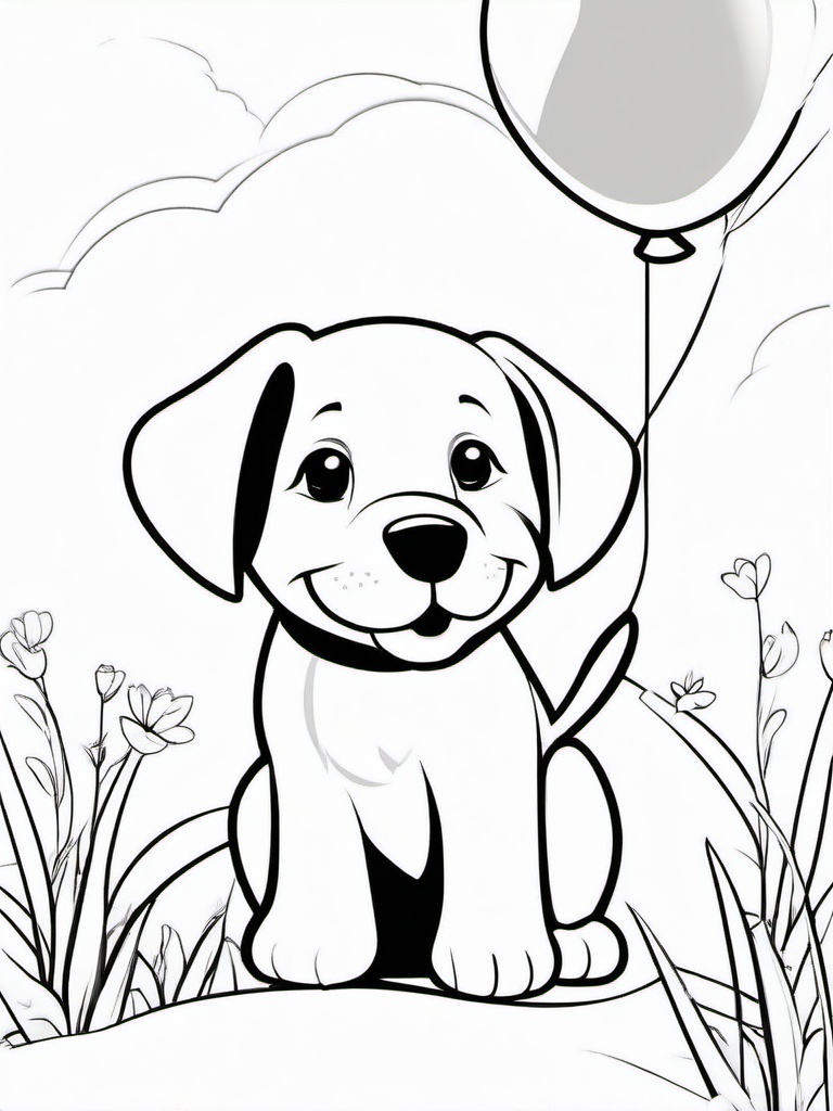 Puppy with a Balloon Coloring Pages - Happy Puppy Playing with a Balloon  minimal black outline printable sheet, coloring page