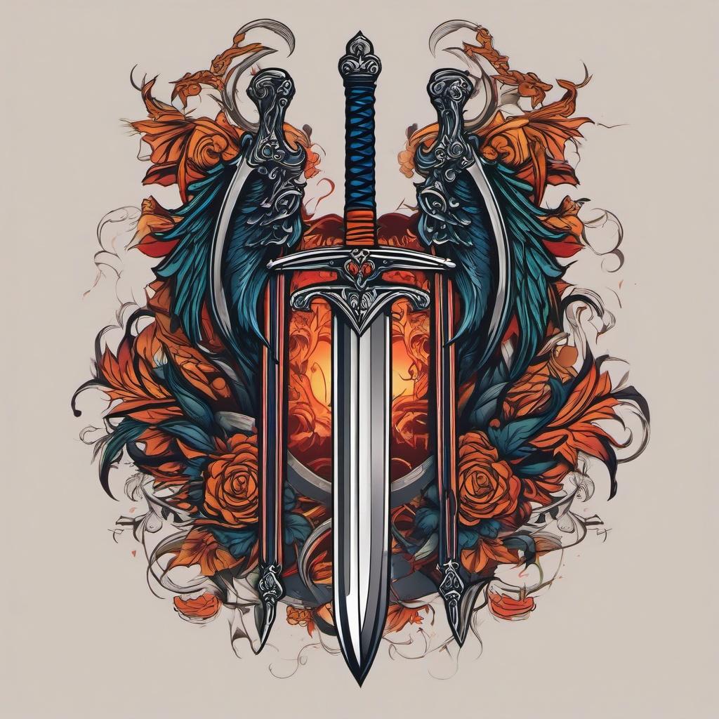 2 sword tattoo  simple vector color tattoo