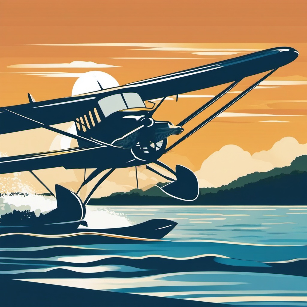 Sea Plane Takeoff Clipart - A sea plane taking off from the water.  color vector clipart, minimal style