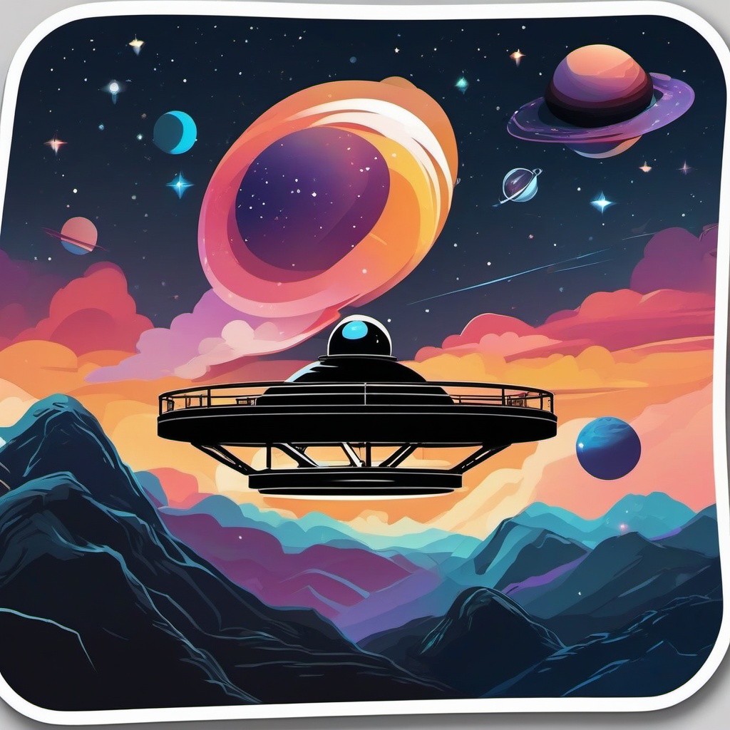 Floating Observatory Sticker - Experience the cosmic vibes with the futuristic and floating observatory sticker, , sticker vector art, minimalist design