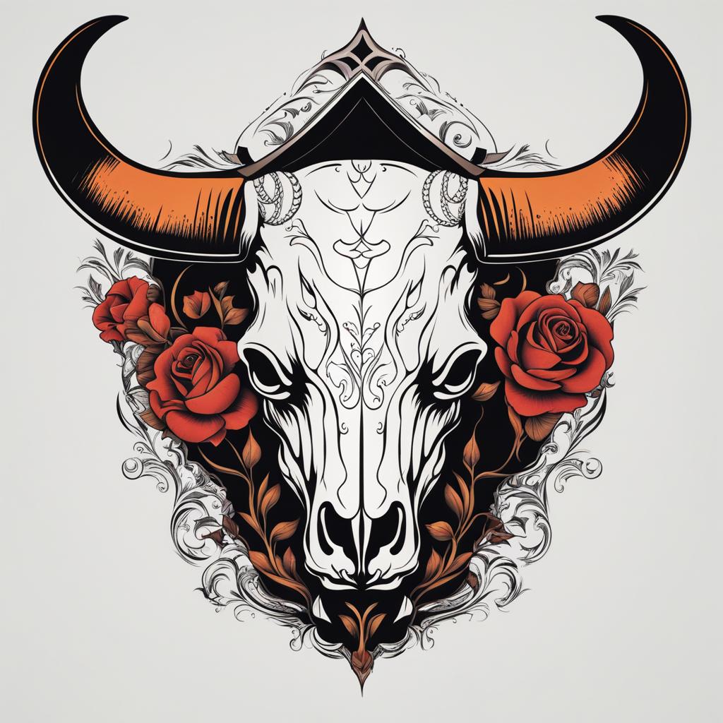 bull skull tattoo minimalist color design 