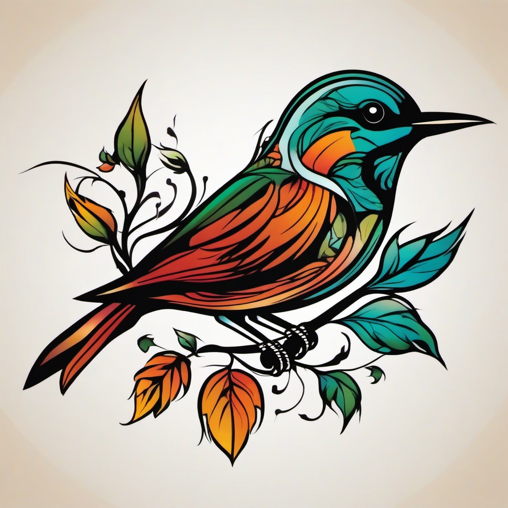 bird and vine tattoos  simple vector color tattoo