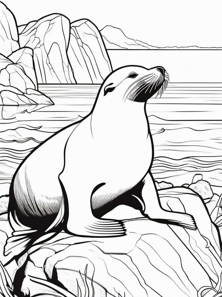 Sea Animal Coloring Pages - Sea lion basking on a sunny rock  simple coloring pages