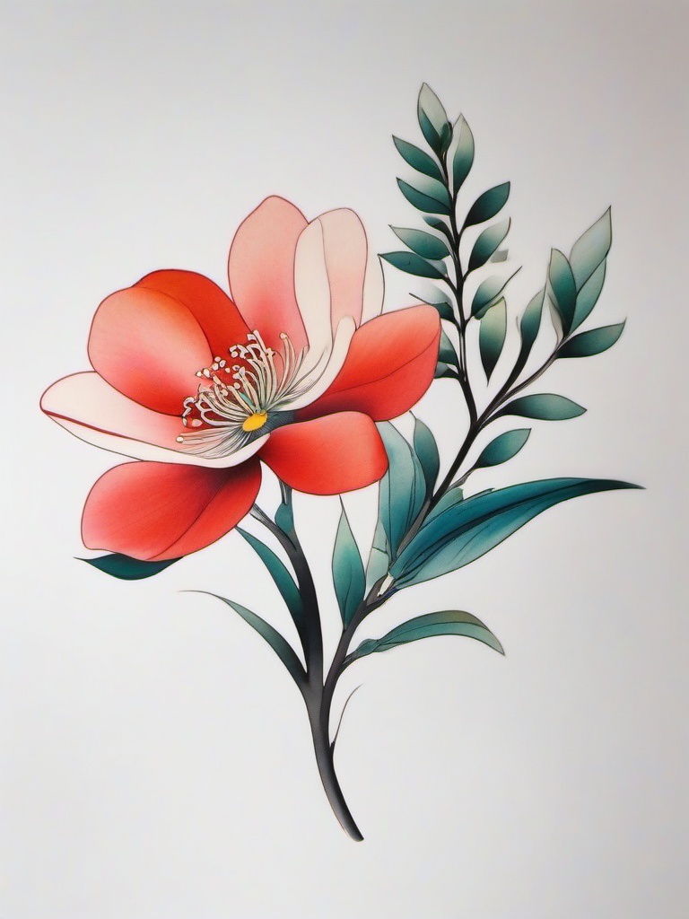 japanese tattoo flower types  simple color tattoo,white background,minimal