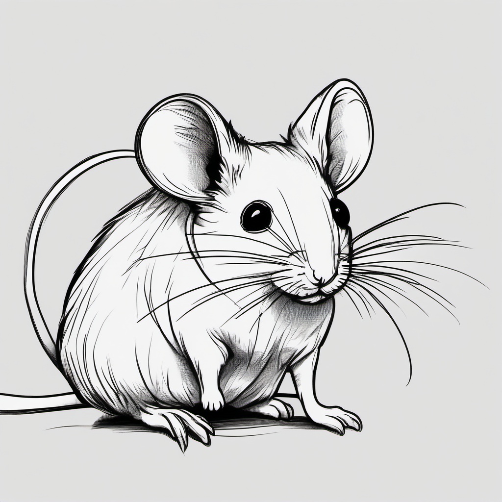 simple drawing of mouse  minimal rough sketch scribbles,doodles,black and white