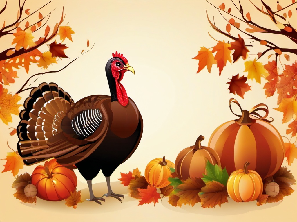 Turkey clipart - turkey surrounded by autumn decorations  