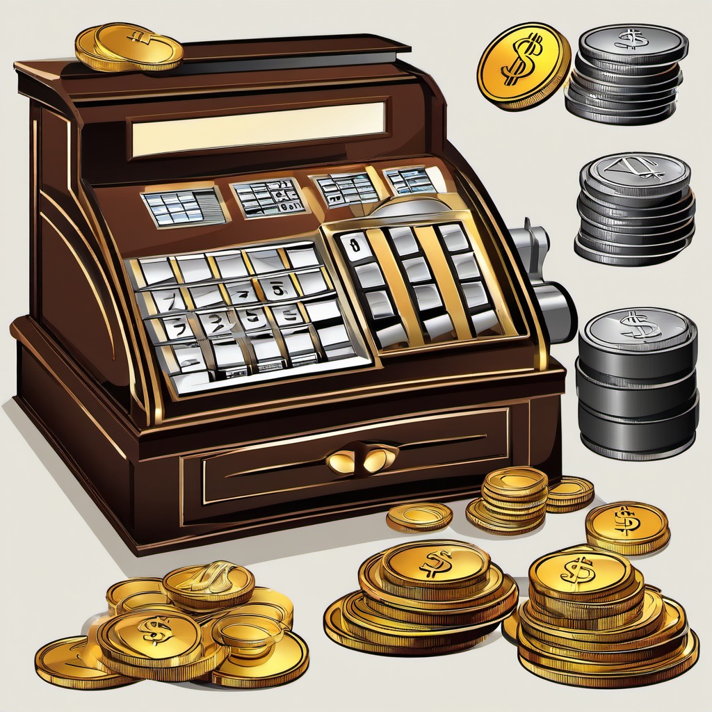 Cash clipart - cash register with coins and bills  