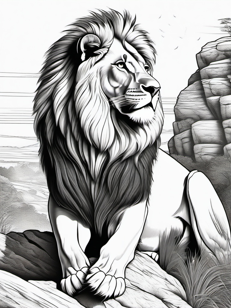 Lion Coloring Pages - Majestic lion roaring on a rocky outcrop  simple coloring pages