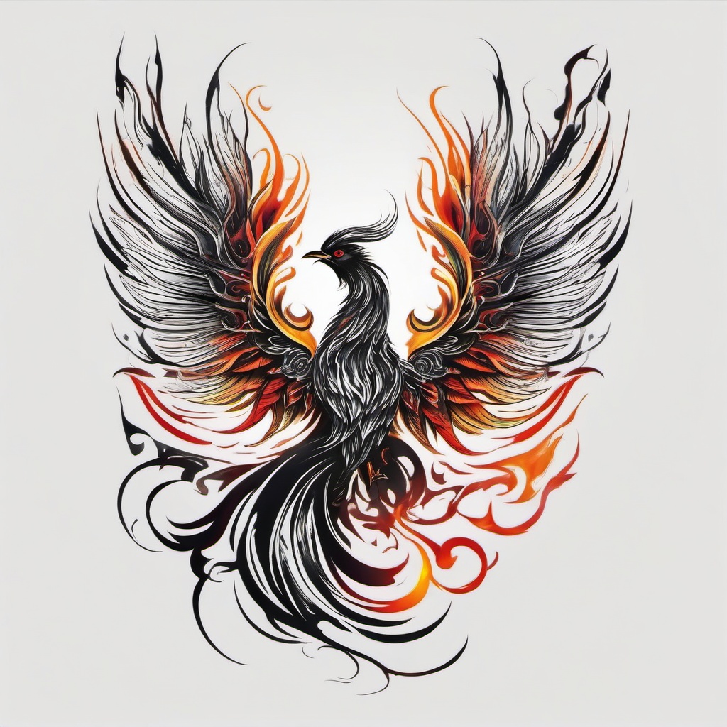 Black Fire Phoenix Tattoo Simple Color Tattoo,white