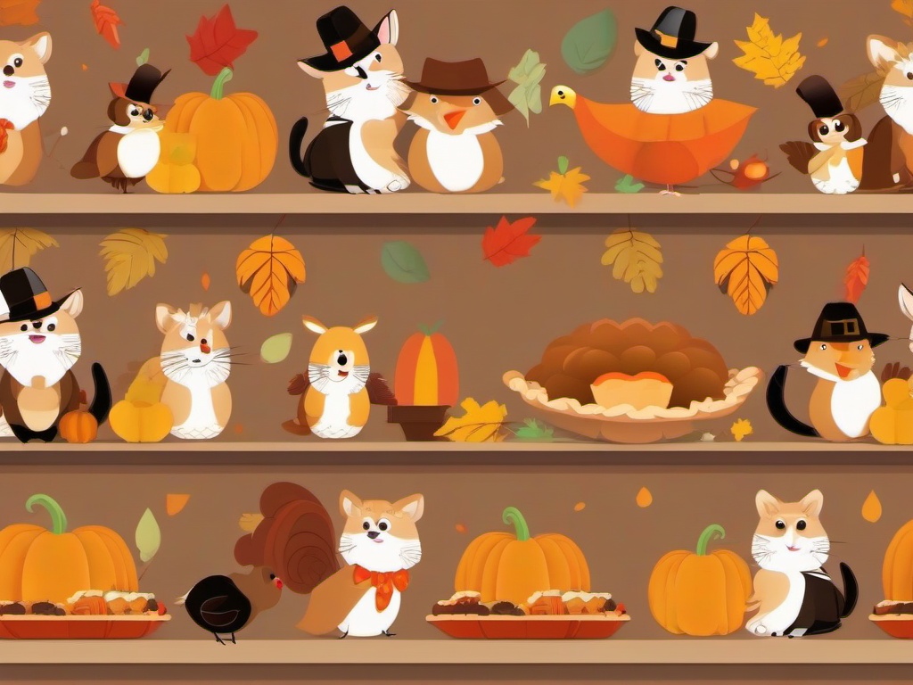 Thanksgiving Wallpaper-A playful Thanksgiving design, featuring cute animal characters dressed in Thanksgiving costumes.  aesthetic background wallpaper