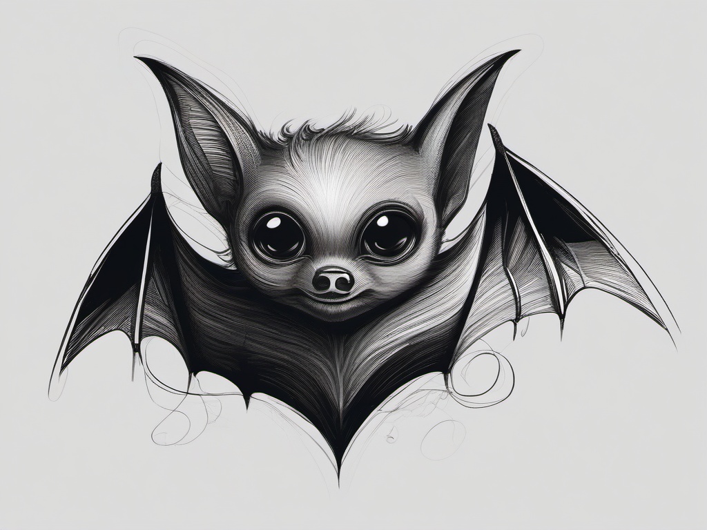 drawing of a curly-haired bat  minimal rough sketch scribbles,doodles,black and white