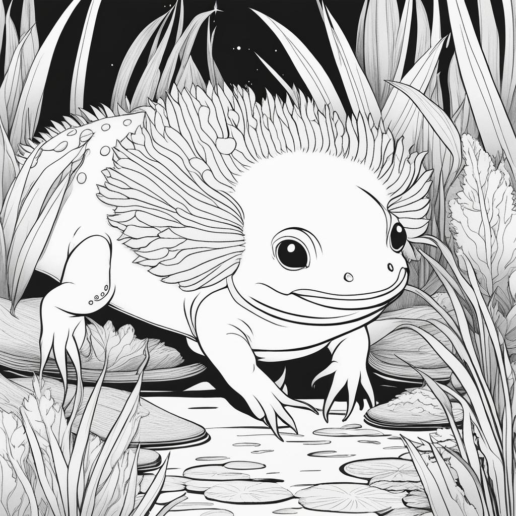 axolotls cute animals coloring page 