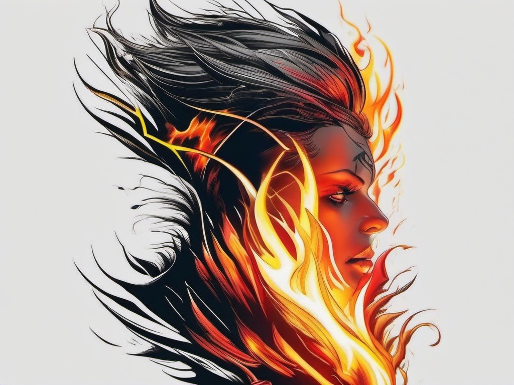 fire and lightning tattoo  simple color tattoo,white background