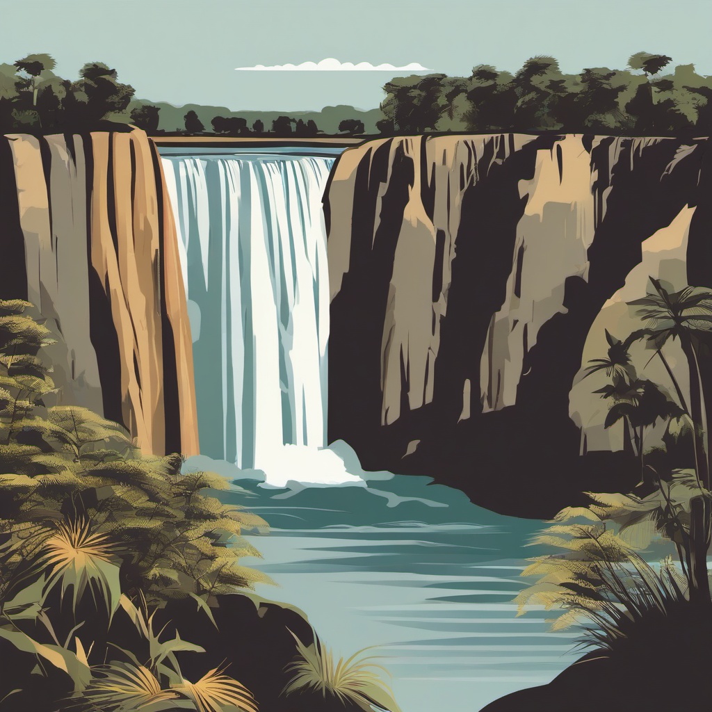 Victoria Falls clipart - Waterfall on the Zambezi River, bordering Zimbabwe and Zambia, ,color clipart vector style