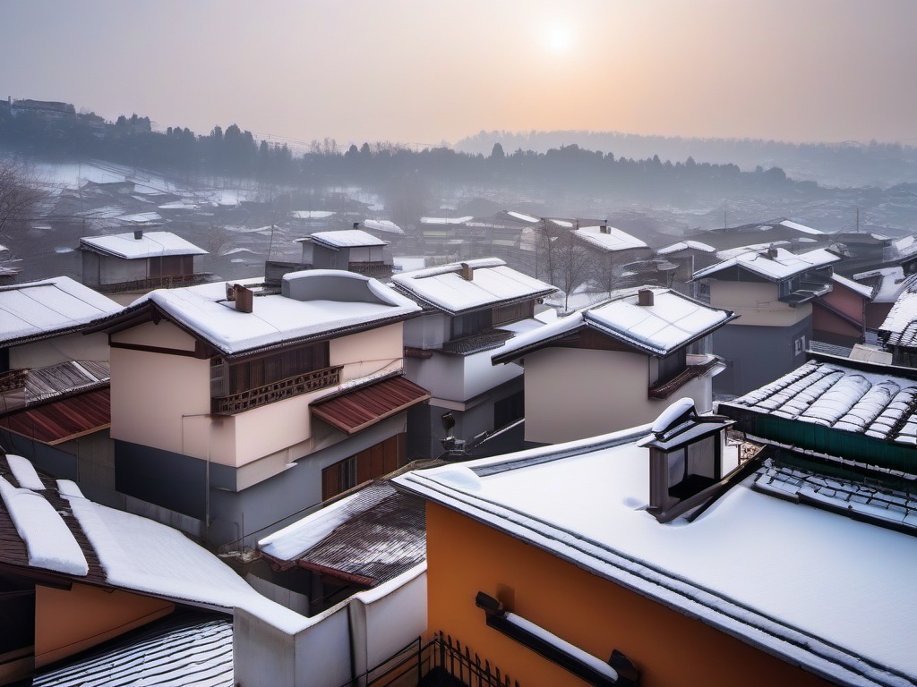 Snowy Rooftops in the Morning  background picture, close shot professional product  photography, natural lighting, canon lens, shot on dslr 64 megapixels sharp focus