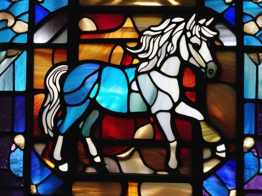 Stained Glass Pony - Small pony with flowing mane  