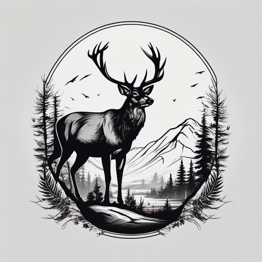 hunting scene tattoo  simple color tattoo,minimal,white background