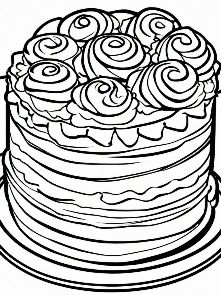 Cake Coloring Pages - Cinnamon roll cake with sweet icing  simple coloring pages