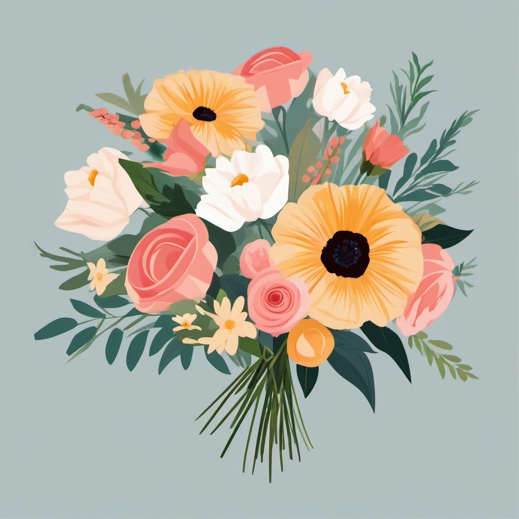 Floral Bouquet Clipart,Illustrating a beautiful wedding ceremony with floral bouquet clipart  simple, 2d flat