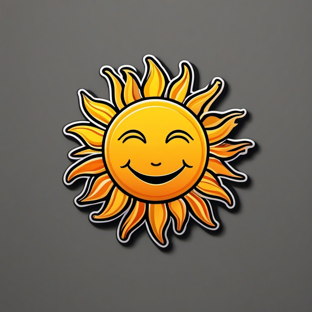 Sun Sticker - Smiling sun icon, ,vector color sticker art,minimal