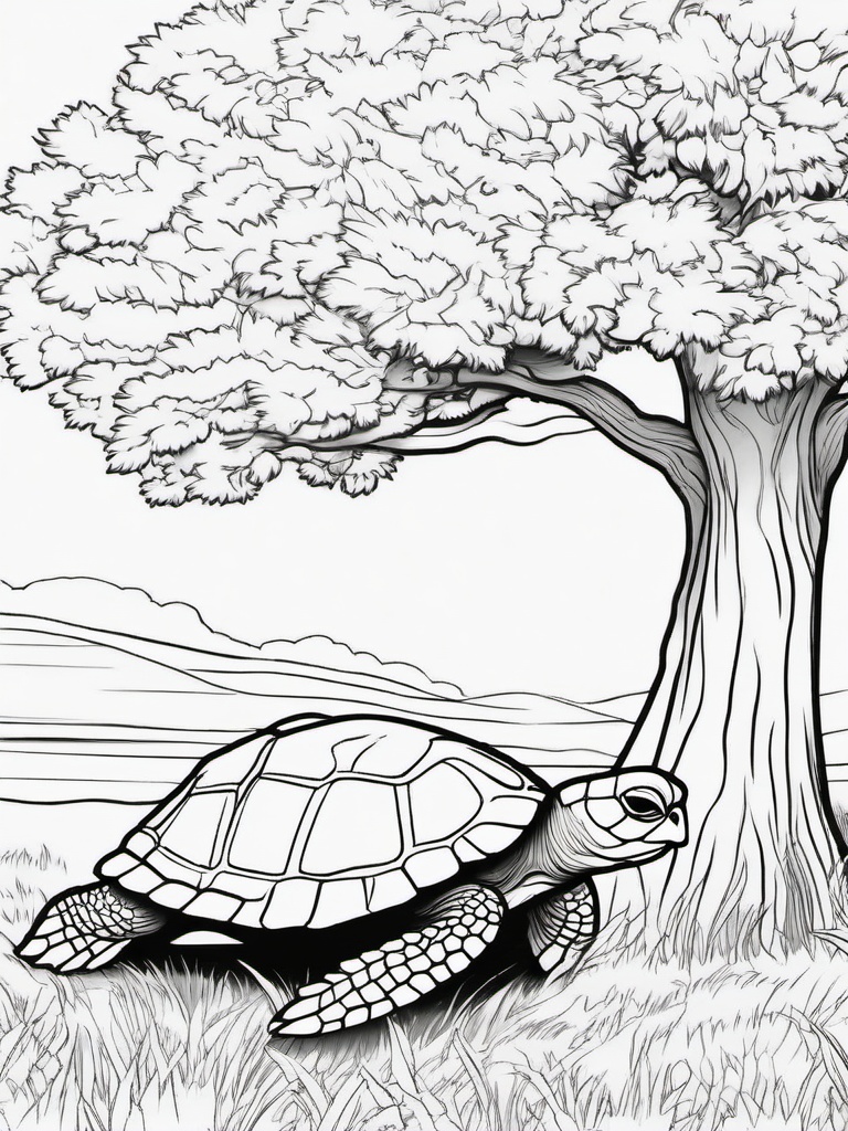 Turtle Coloring Pages - Turtle reading a book under a tree  simple coloring pages