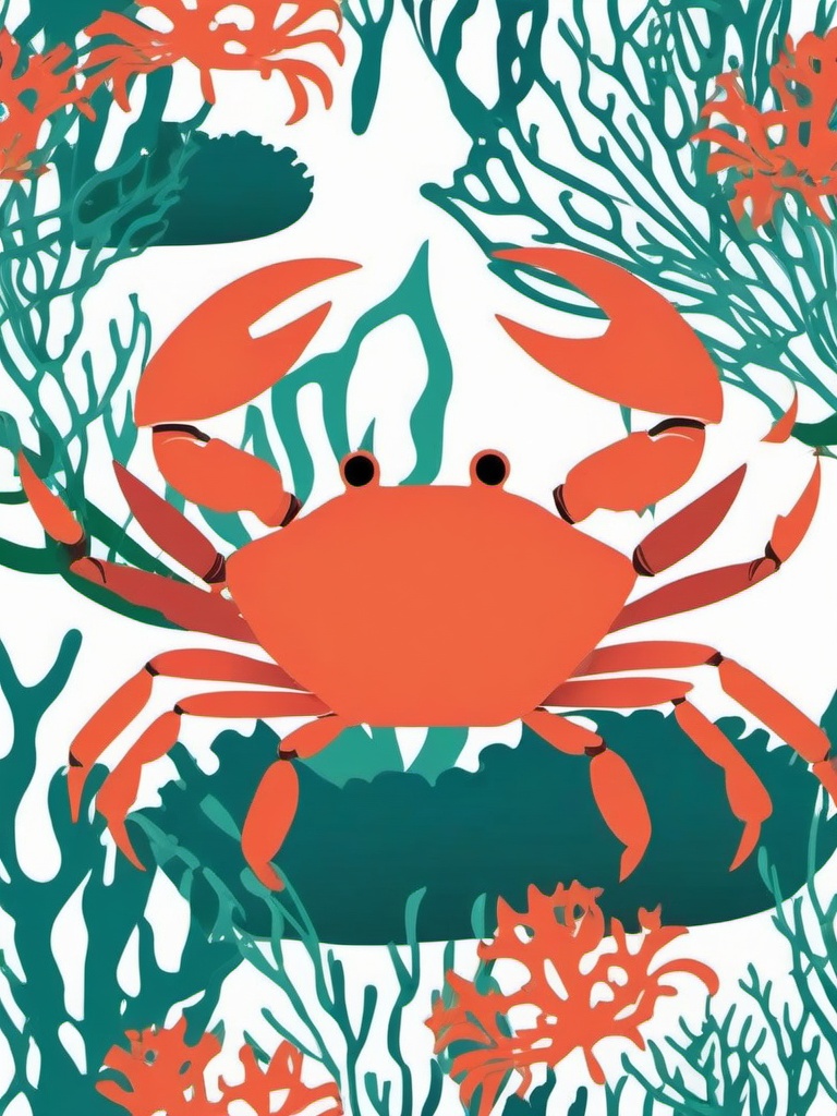 Crab clipart - crab and seaweed in a coral reef  color,minimalist,vector clipart