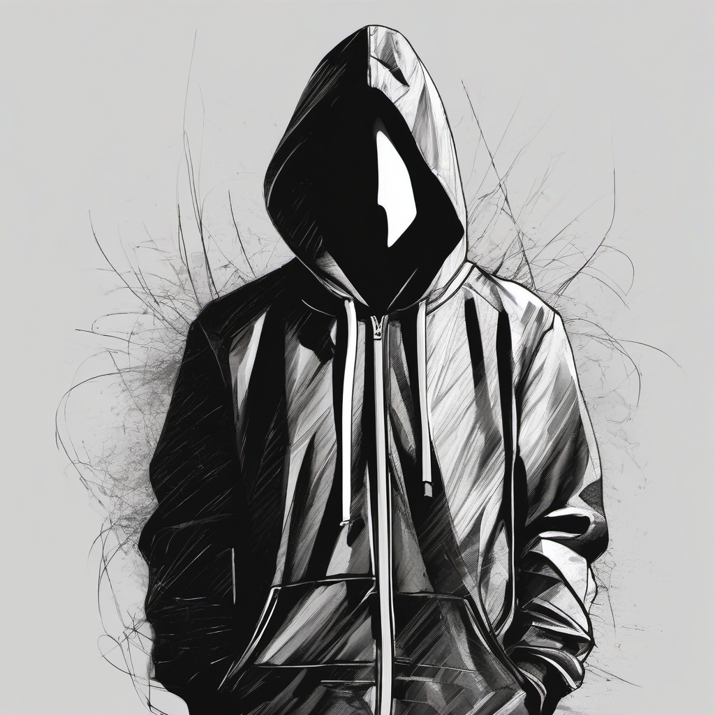 drawing of hoodie  minimal rough scribbles,doodles,black and white