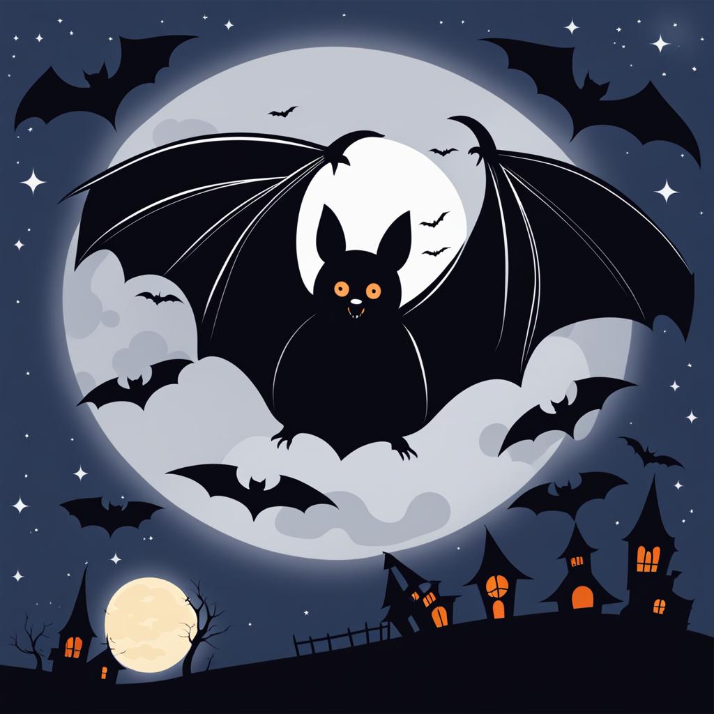 bat clipart,flying through the spooky night sky 