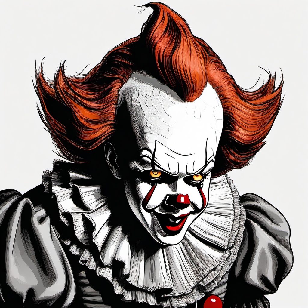 drawing of Pennywise with glowing eyes  minimal rough sketch scribbles,doodles,black and white