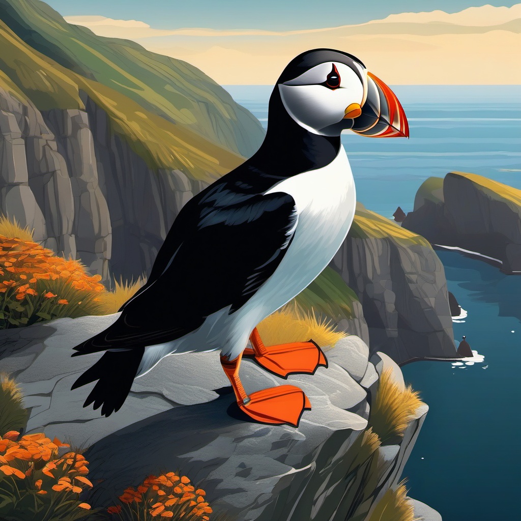 Puffin Clipart on Rocky Cliffs,Charming puffin on rocky cliffs, a symbol of resilience and tenacity. 