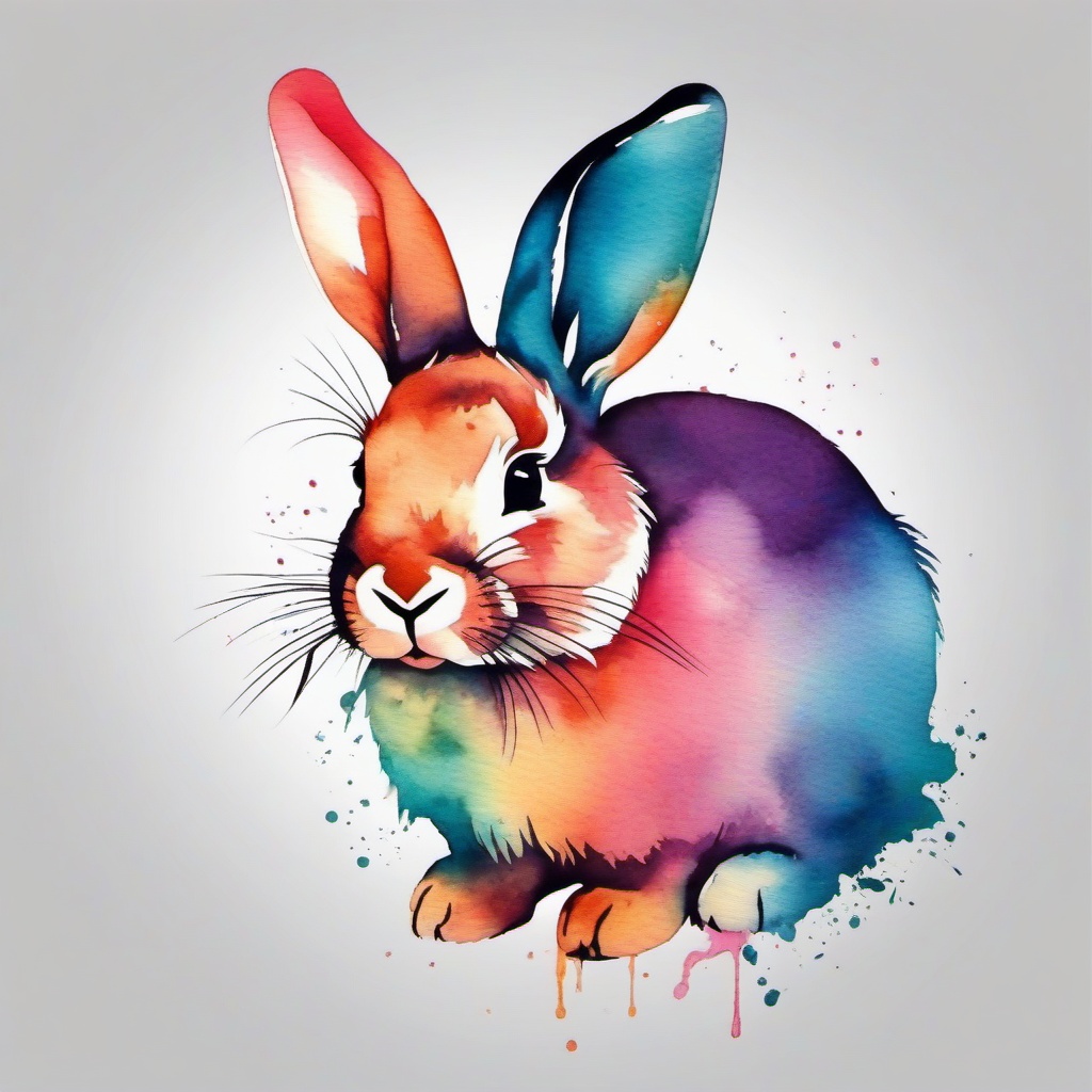watercolor rabbit tattoo  minimalist color tattoo, vector