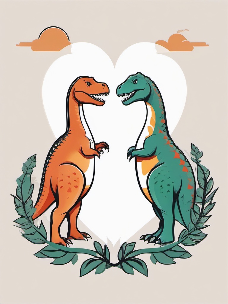 Dinosaur Couple Tattoo - Symbolize partnership and connection with a charming dinosaur-themed couple's tattoo.  simple vector color tattoo,minimal,white background