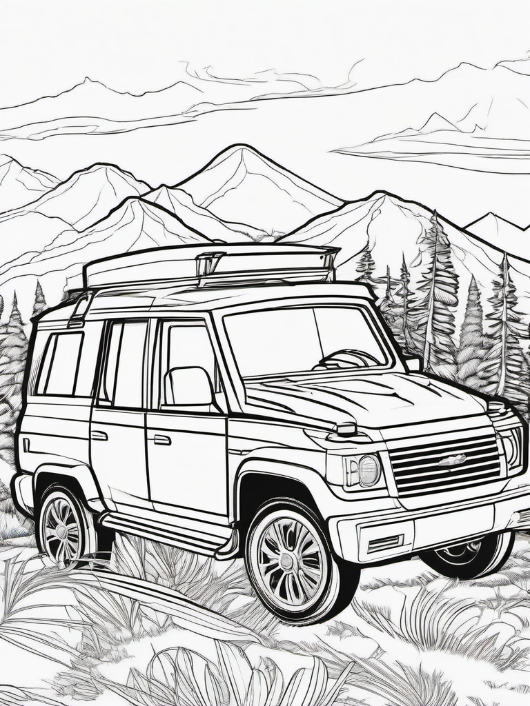 SUV Coloring Pages - Spacious Vehicle for Family Adventures  minimal black outline printable sheet, coloring page