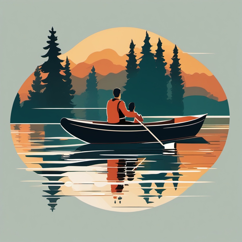 Rowboat on the Lake clipart - A couple rowing a boat on a calm lake., ,vector color clipart,minimal