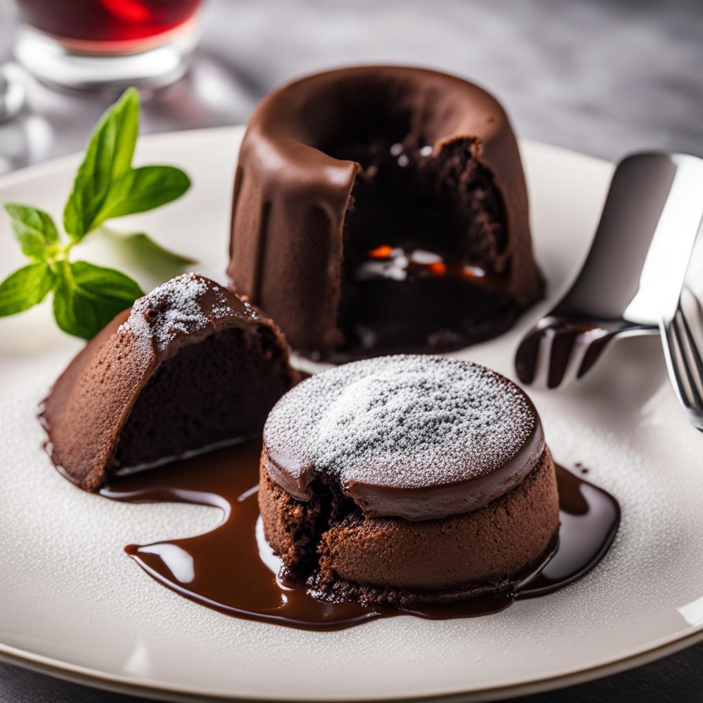 decadent chocolate lava cake with a molten center, devoured at a gourmet restaurant. 