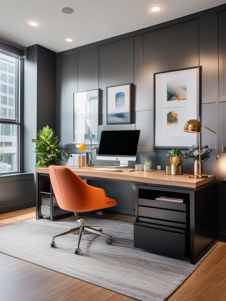 Contemporary Office - Contemporary office with clean lines and pops of color. realistic, professional photography, bokeh, natural lighting, canon lens, shot on dslr 64 megapixels sharp focus