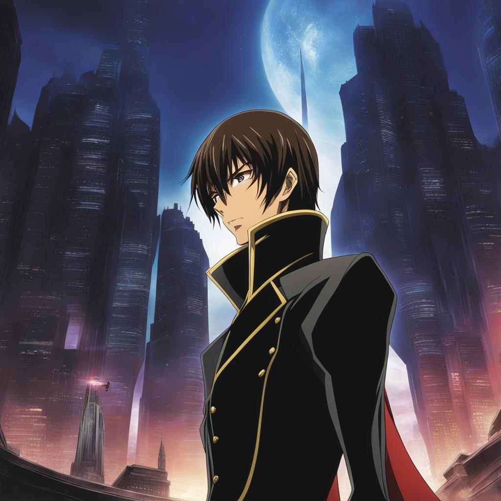 lelouch lamperouge commands his rebellion from the command center of a futuristic war-torn city. 