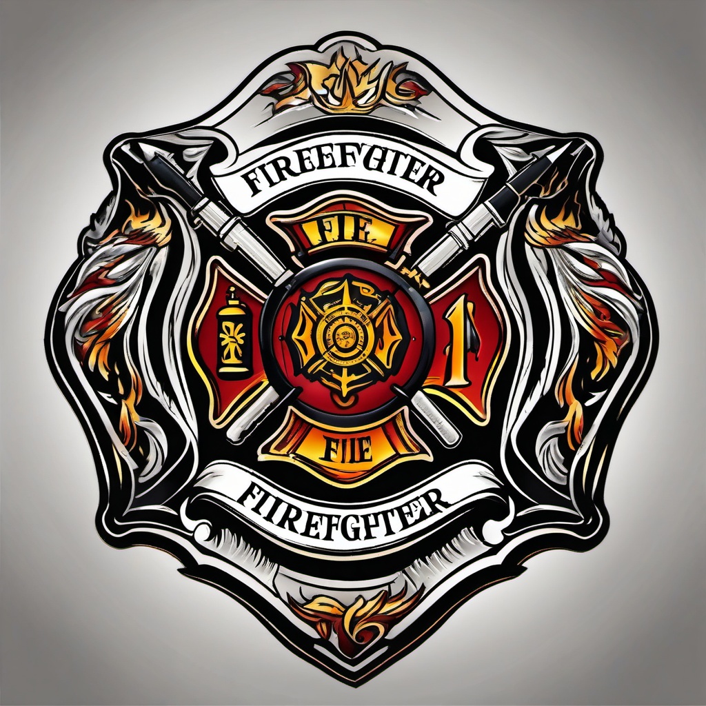 firefighter logo tattoo  simple color tattoo,white background