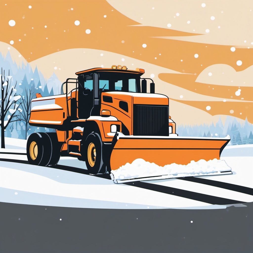 Snowplow in Action clipart - Snowplow clearing the road, ,vector color clipart,minimal